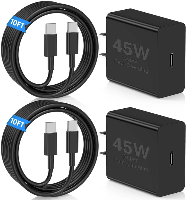 Main image of 2Pack 45W Super Fast Charging Block and 10ft USB C to C Cable Long,Type C Wall Plug and Android Phone Charger Cord for Samsung Galaxy S26/S25 Ultra/S24+/S23/S22/iPhone Duo/18 Pro Max/17 Air/16 Pro/15