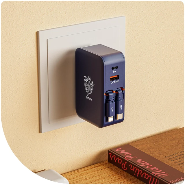 Main image of FlexTurtleUltra-Compact 4 in 1Retractable Wall Charger with Dual Cables(3.28ft), Retractable Phone Charger Wall Plug with 2 USB Ports, 35W Retractable Charger for iPhone 17/16/15/14/13, iPad(Blue)