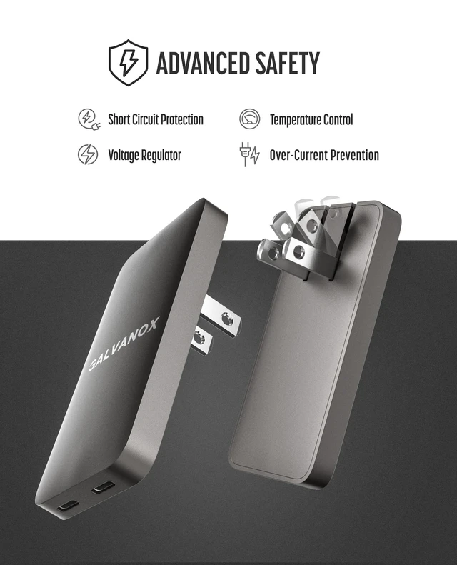 Alt view image 7 of 7 - Galvanox Flat USB-C Charger (35W) for Samsung and Android Devices, Super Fast Charging, Ultra-Slim Wall Adapter for Galaxy S25 Ultra, S24, S23, Google Pixel 9 10, 10 Pro XL (Type-C) Dual Port