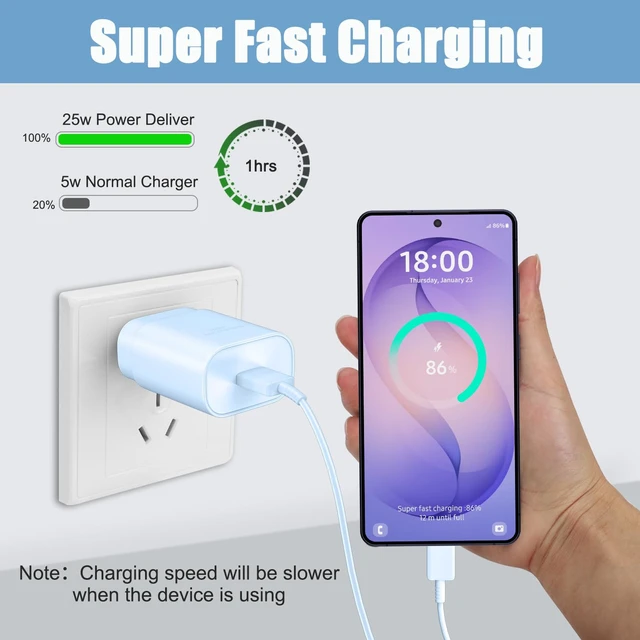 Alt view image 4 of 6 - Super Fast Samsung Charger Type C 25W USB C Android Phone Charger Block | with 10FT Long USB C Charging Cable for Samsung Galaxy S26/S26 Ultra/S26+/S25/S25 Ultra/S25+/S24/S23/S22/S20/S21/Note 20,Blue