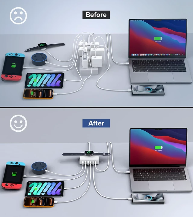 Alt view image 7 of 7 - USB C Charging Station Block, 170W Max Travel Charger for Multiple Devices|USB C Charger Hub for iPhone 18 17 16 15 14 13 Series, Apple Watch Ultra SE 12 11 10 9 8 7 6, AirPods, MacBook Pro Air, iPad