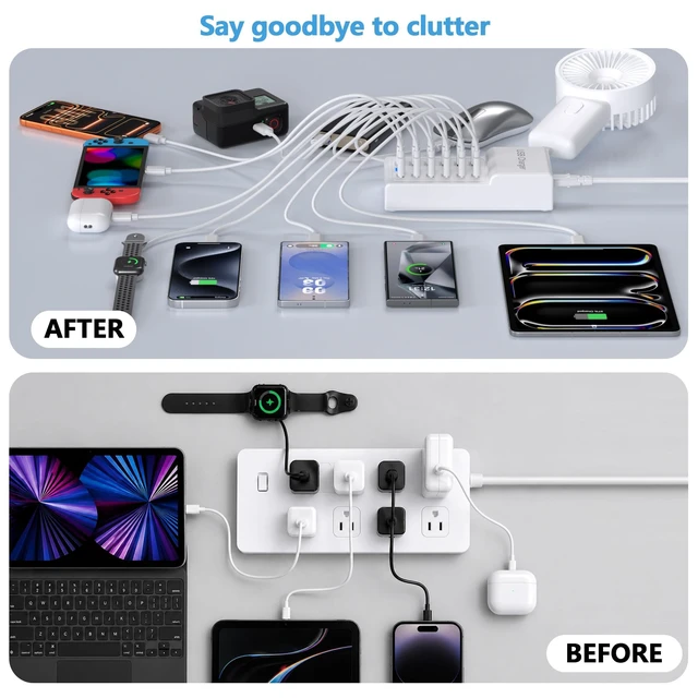 Alt view image 5 of 7 - USB Charging Station 50w10A 12 Ports Multiple Charging Block, USB C Strip for iPhone 13/14/15/16/17/Smartphone/Tablet/Watch/Headphones and Multiple Charger Plug
