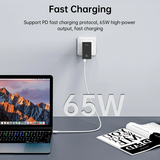Alt view image 3 of 7 - 65W Flat USB C Wall Charger Block,3-Port Ultra Slim GaN Fast Adapter | 0.59 inch Ultra-Thin,65W Fast Charging,GaN Charger,Foldable Plug for MacBook Air, iPad Pro, iPhone 17/16 Series, Galaxy