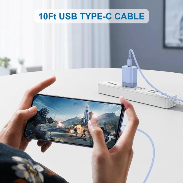 Alt view image 7 of 7 - Type-C Charger, 2Pack 25W PD USB-C Super Fast Charging Blocks &10ft Cables|PD Wall Charger Blocks &10+10ft USBC Cord for Samsung Galaxy S26/S25/S24/S23/S22/S21/S20 Plus/Ultra, Note 20/10/9/8, S10 Blue