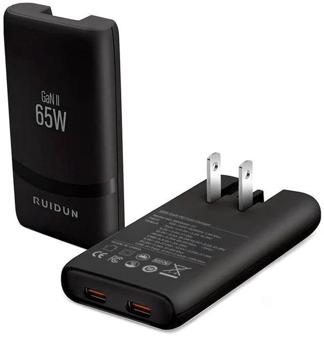 Main image of 65W GaN USB C Charger,Dual-Port Fast Wall Charger,PD 3.0 & QC 4.0,Foldable Plug for MacBook Pro/Air, iPhone 15, iPad Pro, Galaxy S24, Steam Deck & More (Black-2C)