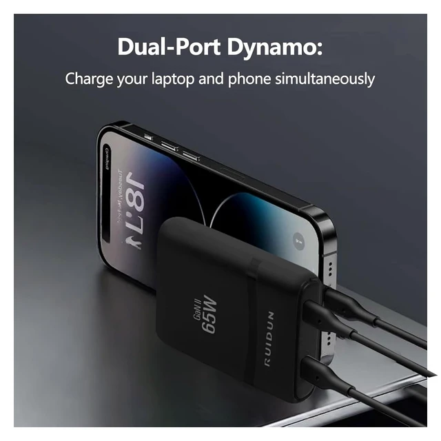 Alt view image 4 of 6 - 65W GaN USB C Charger,Dual-Port Fast Wall Charger,PD 3.0 & QC 4.0,Foldable Plug for MacBook Pro/Air, iPhone 15, iPad Pro, Galaxy S24, Steam Deck & More (Black-2C)