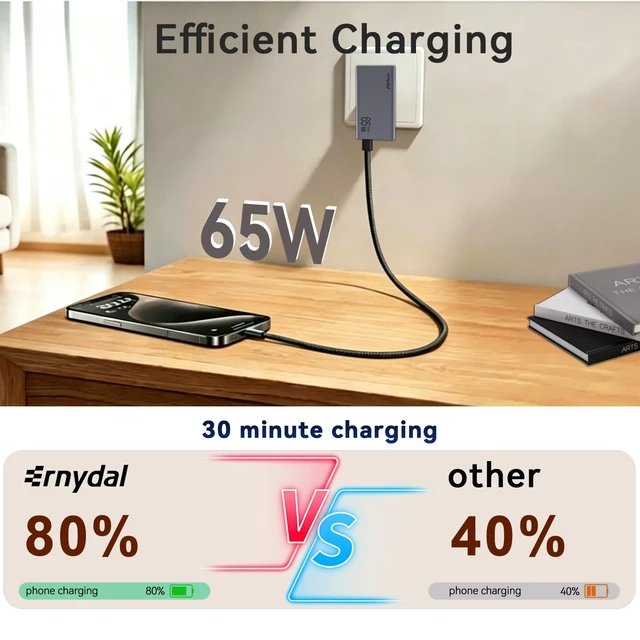 Alt view image 3 of 7 - 65W Flat USB C Wall Charger Block,Dual USB-C Ports,Grey | 65W Fast Charging,Foldable Plug for Travel,Ultra-Thin,2-Port Fast Charging For MacBook/iPad/iPhone/Galaxy,GaN Technology