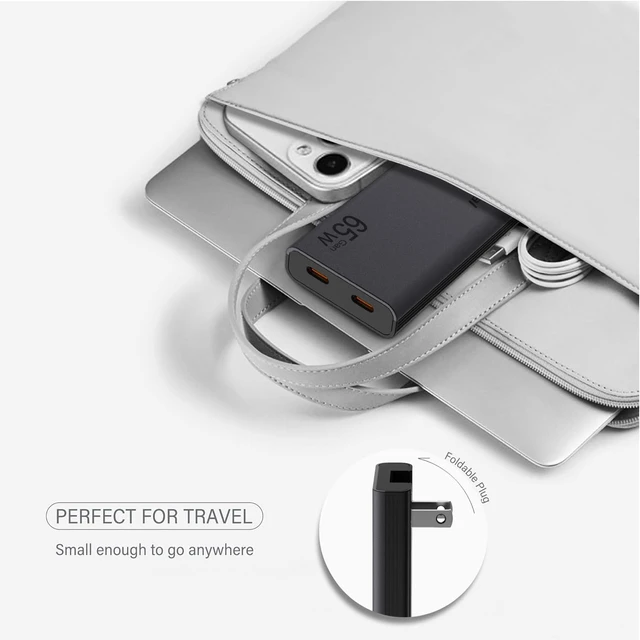 Alt view image 5 of 7 - 65W Flat USB C Wall Charger Block,Dual USB-C Ports,Grey | 65W Fast Charging,Foldable Plug for Travel,Ultra-Thin,2-Port Fast Charging For MacBook/iPad/iPhone/Galaxy,GaN Technology