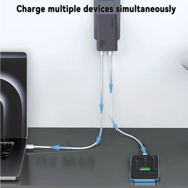 Alt view image 4 of 7 - 65W Flat USB C Wall Charger Block,Dual USB-C Ports,Grey | 65W Fast Charging,Foldable Plug for Travel,Ultra-Thin,2-Port Fast Charging For MacBook/iPad/iPhone/Galaxy,GaN Technology