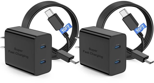 Main image of 45W Dual Port Super Fast Charger with Long USB C to C Cable 10ft,Type C Wall Charger Block and Android Phone Charging Cord for Samsung Galaxy S26 Plus/S25 Ultra/S25+/S24+/S23+/S22+/S21/S20/Note 20/10+