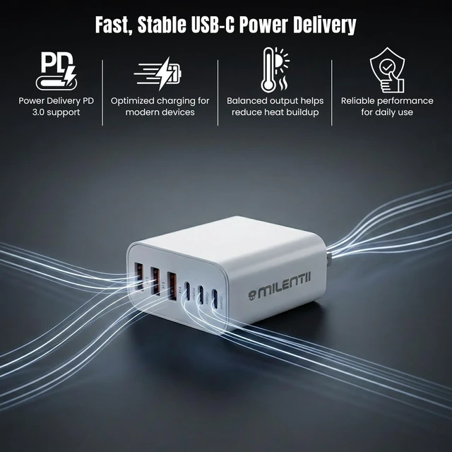 Alt view image 4 of 7 - USB C Super Fast Charger Block, 65W USB C Wall Charger Plug, 6-Port 65W Type C Phone Charging Cubes Multiport Power Adapter for iPhone 17/16/15/14/13/12 Series,Galaxy S26/S25 Ultra,iPad,Mac Book