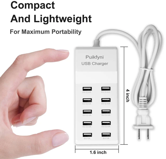 Alt view image 2 of 7 - Puikfni USB Charger Station with 10 Type-A Ports,Family-Sized Desktop USB ChargerSmart USB Charger for Multiple Devices Smart Phone Tablet Watches (White)