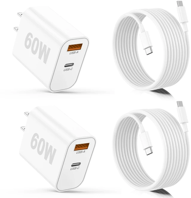 Main image of iPhone 17/16/15 Pro/Pro Max Charger, Dual Port USB-C Wall Charger with PD 40W & QC 20W Fast Charging, 10FT USB-C Cable for iPhone, iPad Pro, MacBook M1/M2/M3, Android (White, 10 FT)