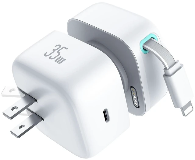Main image of Retractable Charger for iPhone, 35W PD Fast Charger Block with Retractable Cable (31.5 inch) and Type C Ports, Portable Charger Adapter for iPhone 14/13 Pro Max/iPad/AirPods