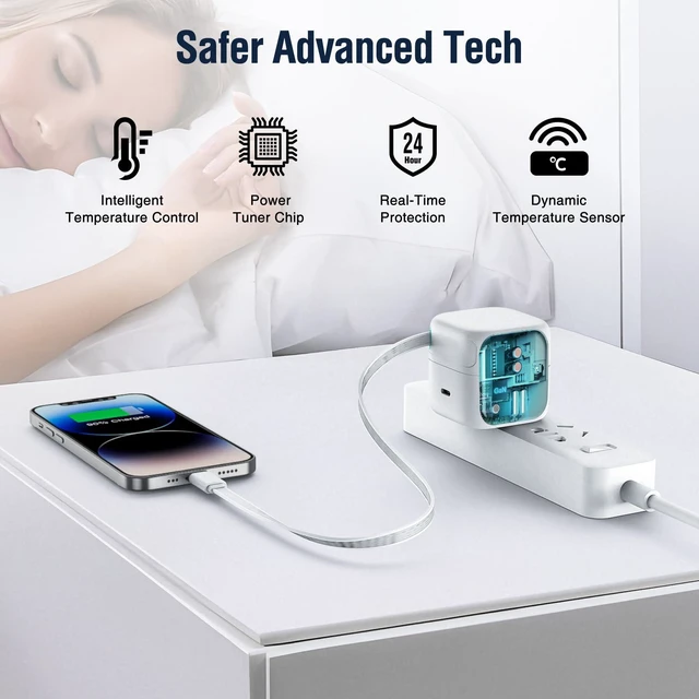 Alt view image 6 of 7 - Retractable Charger for iPhone, 35W PD Fast Charger Block with Retractable Cable (31.5 inch) and Type C Ports, Portable Charger Adapter for iPhone 14/13 Pro Max/iPad/AirPods