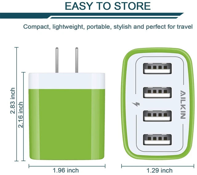 Alt view image 2 of 5 - USB Charger Cube, Wall Charger Plug, AILKIN 4.8A 4-Muti Port USB Adapter Power Plug Charging Station Box Base Replacement for iPhone 16e 16 15 14 13 Pro Max/X, iPad, Samsung Phones Charging Block