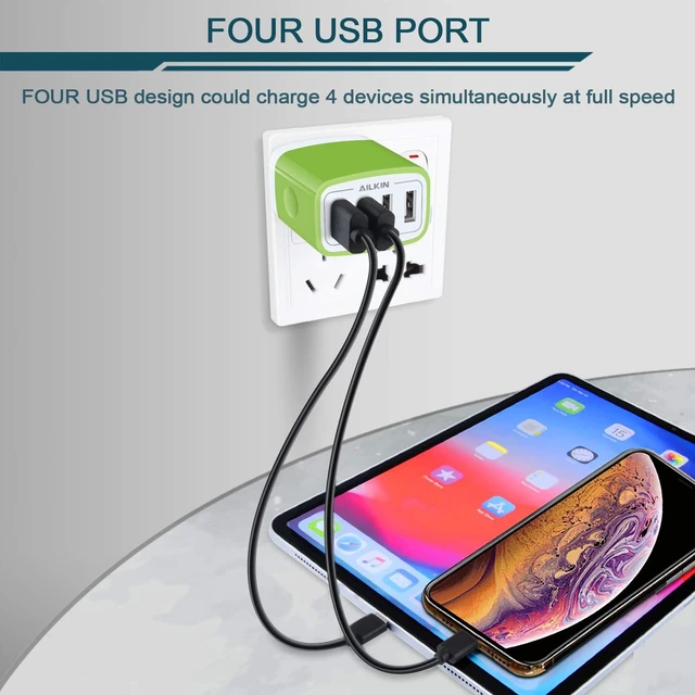 Alt view image 5 of 5 - USB Charger Cube, Wall Charger Plug, AILKIN 4.8A 4-Muti Port USB Adapter Power Plug Charging Station Box Base Replacement for iPhone 16e 16 15 14 13 Pro Max/X, iPad, Samsung Phones Charging Block