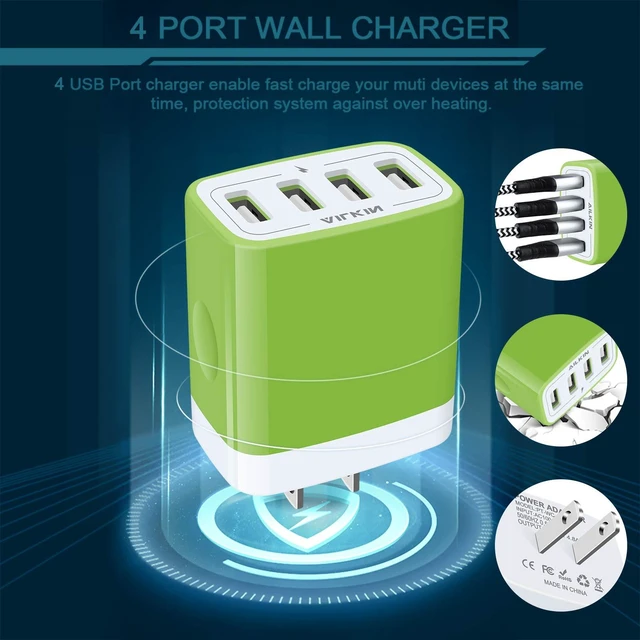 Alt view image 4 of 5 - USB Charger Cube, Wall Charger Plug, AILKIN 4.8A 4-Muti Port USB Adapter Power Plug Charging Station Box Base Replacement for iPhone 16e 16 15 14 13 Pro Max/X, iPad, Samsung Phones Charging Block