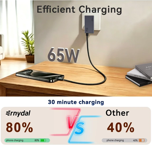 Alt view image 3 of 7 - 65W Flat USB C Wall Charger Block,3-Ports Slim USB C Charger,Grey | 65W Fast Charging,Foldable Plug for Travel,Ultra-Thin,3-Ports Fast Charging For MacBook/iPad/iPhone/Galaxy,GaN Technology