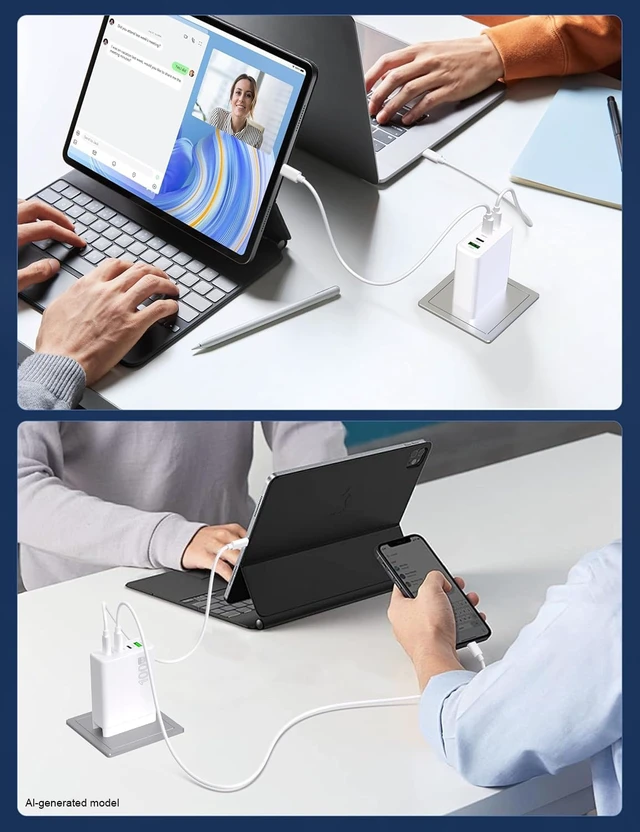 Alt view image 7 of 14 - YOBVTBF 100W USB C Charger GaN 4 Port Type C Charging Station Hub Block Wall Charger Power Strip Adapter Plu Compatible with MacBook Pro/Air iPad iPhone16/15/14/13 Pro Max Dell XPS Pixel Note Galaxy