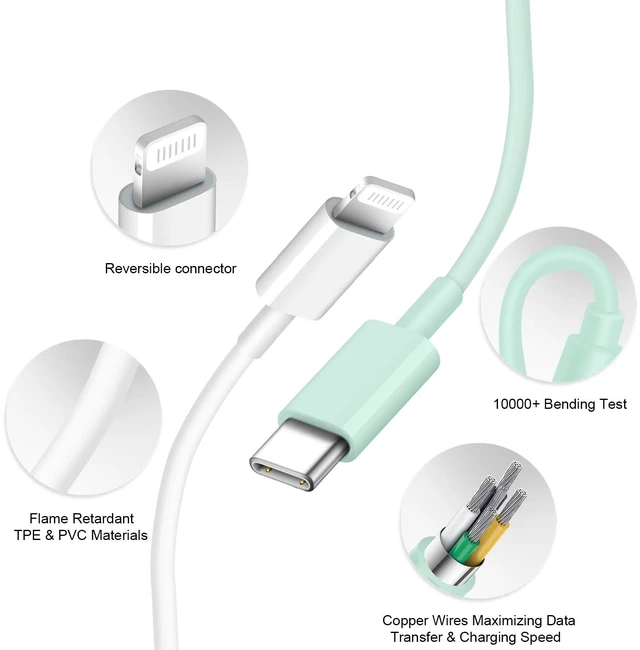 Alt view image 3 of 7 - iPhone Charger Fast Charging 10FT 20W USB C Charger Block Super Fast Charger Cable Compatible with iPhone14/14 Pro Max/13/13Pro/12/12 Pro/11,iPad(Green