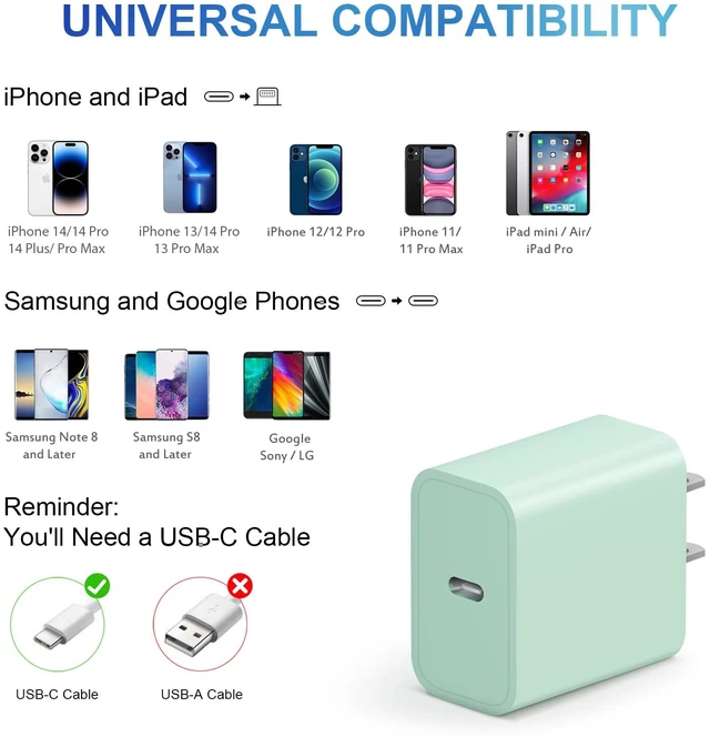 Alt view image 6 of 7 - iPhone Charger Fast Charging 10FT 20W USB C Charger Block Super Fast Charger Cable Compatible with iPhone14/14 Pro Max/13/13Pro/12/12 Pro/11,iPad(Green