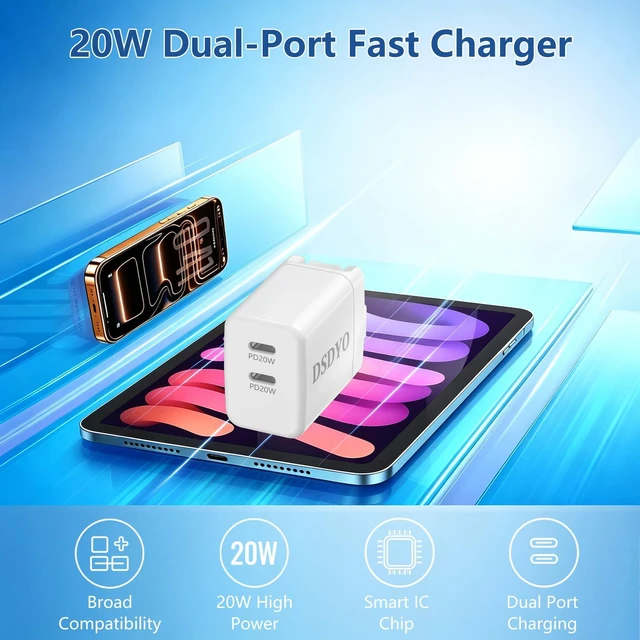 Alt view image 5 of 7 - 20W USB C Charger for iPhone 17 16 15, Home & Travel | USB C Charger for iPhone 15 Pro/17/17 Pro Max, Galaxy, Pixel, and MagSafe Compatible Accessories