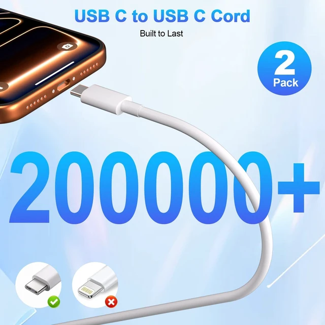 Alt view image 5 of 7 - iPhone 17 16 15 Charger Fast Charging,2Pack 10FT USB C Charging Cable with 20W USB C Charger Block Fast Charger for Apple iPhone 17 Pro Max/17 Air/17/16 Pro Max/15 Plus/16/iPad Pro/iPad Air,AirPods