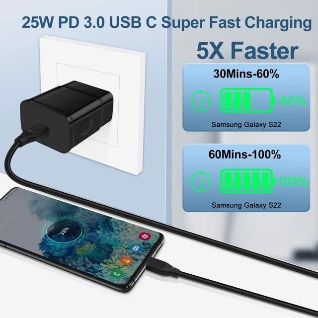 Alt view image 3 of 7 - Type C Fast Charger for Samsung Galaxy Z Flip 8 7 Z Fold 8 S26 S25 FE Edge | A57 A37 A17 A56 A36 A26 A16 A55 A35 A25 A15 S24 Ultra S23,25W Wall Charger Block+30W Car Adapter+2Pack 6FT USB C to C Cable