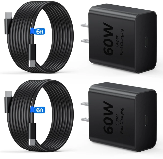 Main image of Super Fast Charger USB C, 2-Pack 60W Type C Wall Charger Block 6FT Cable | Type C Charger Fast Charging for Samsung Galaxy S26/S25/S24/S23, for iPhone 18/17/16/15 Pro,Pro Max,DUO,Air,iPad,Android