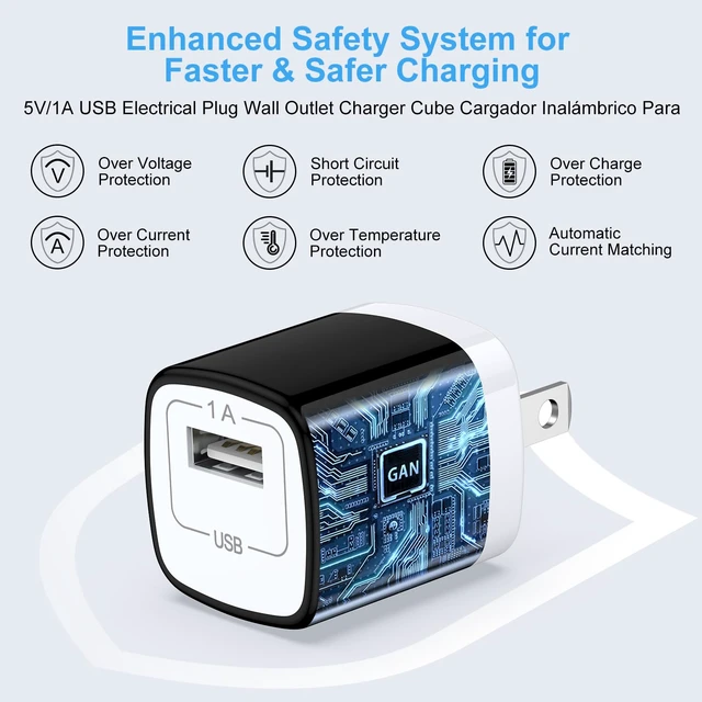Alt view image 4 of 7 - 5V 1A Power Adapter USB A Charger Block 10Pack for iPhone 18 Pro Max/17e/16|Charging Cube USB Bulk Single Port Wall Outlet Plug for Samsung Galaxy A18/S26 Ultra/Z Fold8/Flip8/S26FE/A17/A36/A37/A08/S25