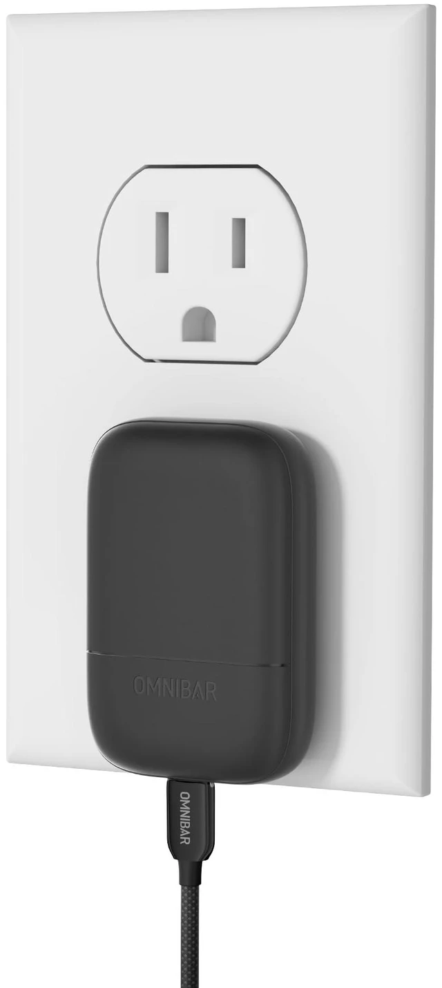 Main image of Omnibar 30W Slim Flat USB C Wall Charger, GaN PD3.0 PPS Fast Charger, Black|Ultra-Thin Low-Profile Foldable Plug, Type C Charger Fast Charging, for iPhone 18/17/16, Galaxy S26/S25 (Cable Not Included)