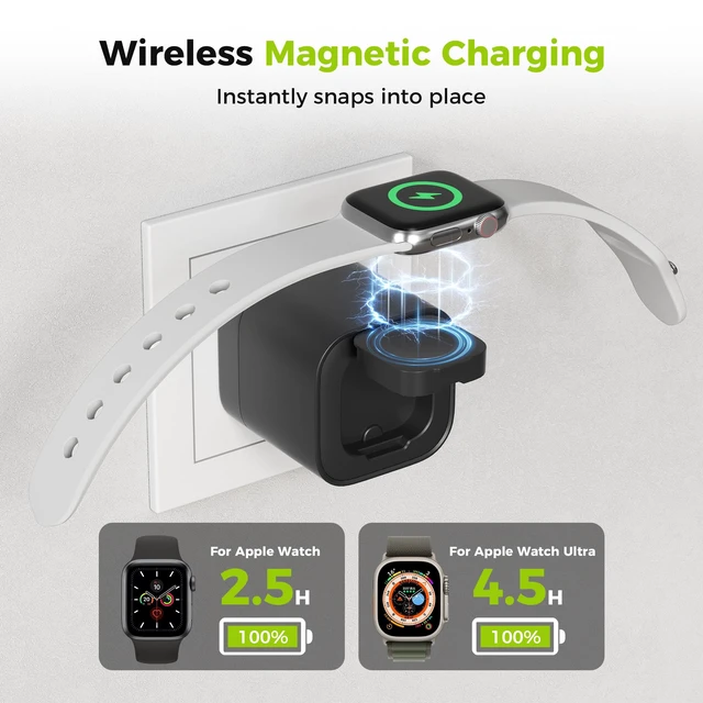 Alt view image 2 of 7 - Charging Blocks for Apple Watch, CHARCO 35W Retractable USB C Charger Block|1 USB C and 1 USB A Wireless Smart Watch Charger with Foldable Plug, Compatible with iPhone18/Duo, AirPods, iWatch, 1 Pack.