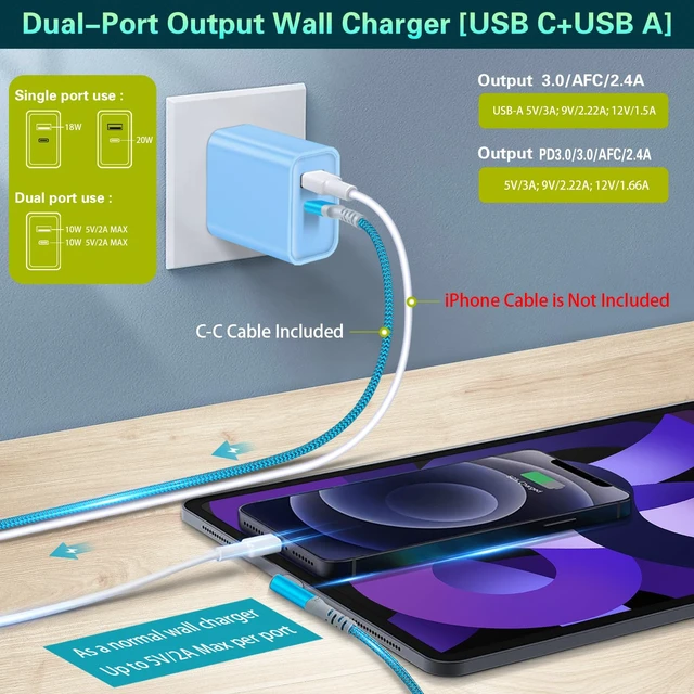Alt view image 3 of 7 - Fast C Charger Kit, 2 Pack 20W PD USB C Wall Charger Block Type-C Cable | 10ft Android Phone Charger 90 Degree C-C Cable Fit for iPhone 15/16/17 Samsung Galaxy S25/S24 Plus/S23/S22 Ultra Note 10 Plus