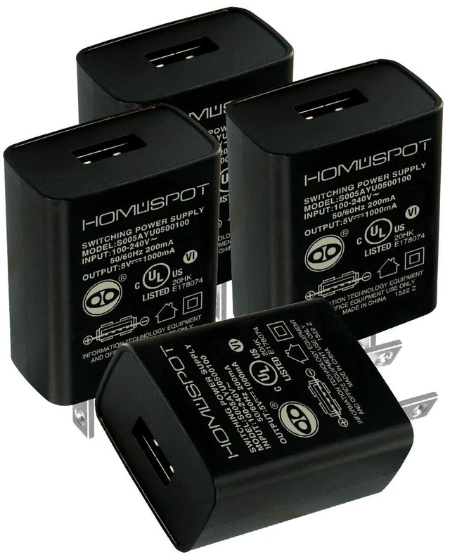 Main image of HomeSpot UL-Listed Universal US 5V1A USB Wall Charger Plug in-Door Power AC Adapter for Travel Office Home Use - 4 Pack