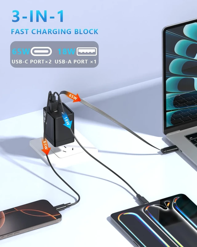 Alt view image 2 of 6 - USB-C GaN Charger 8 in 1 Charging Station Dual 140W PD PPS Port+Dual 100W PD Port for Multiple Electronics Devices,Laptop Wall Charger Compatible with MacBook/iPhone 16/iPad (65W)