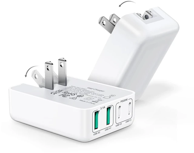 Main image of 40W Flat USB C Wall Charger, 4Ports Foldable & Slim Fast Charging Blocks | 2 Pack Multiport Type C Cube Box Power Adapter Plug, USB C Charger Block Brick for iPhone Samsung Tablet