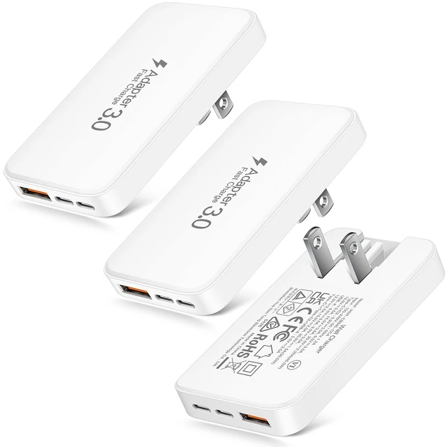 Main image of 3Pack Ultra Thin Flat USBC Charger Block, 60W 3Port Fast Charging Wall Plug | Dual USB-C PD3.0 45W & QC3.0 USB-A Foldable Slim Power Adapter for iPhone 18/17/16, Galaxy S25, iPad, Mac, Pixel, Travel