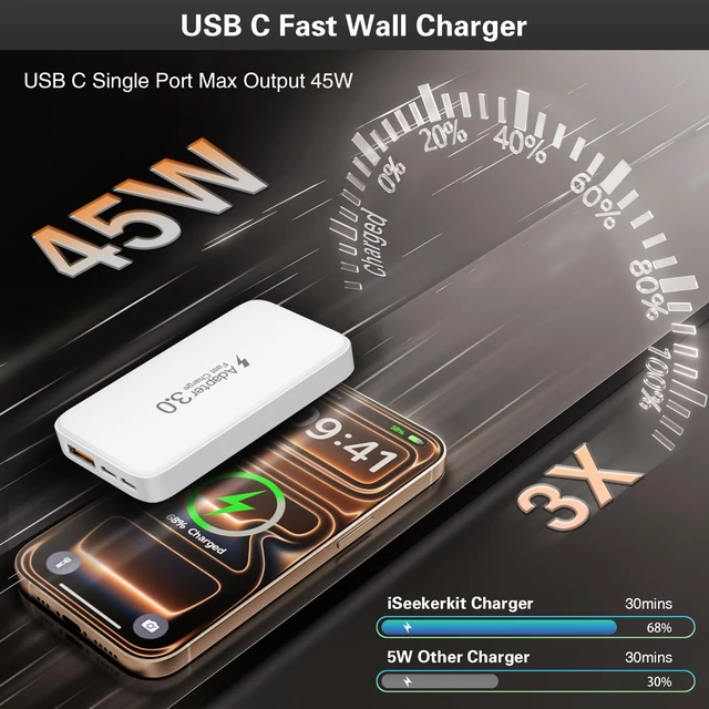 Alt view image 5 of 7 - 3Pack Ultra Thin Flat USBC Charger Block, 60W 3Port Fast Charging Wall Plug | Dual USB-C PD3.0 45W & QC3.0 USB-A Foldable Slim Power Adapter for iPhone 18/17/16, Galaxy S25, iPad, Mac, Pixel, Travel