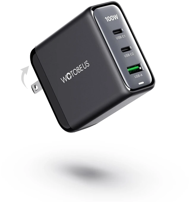Main image of WOTOBEUS USB C GaN3 Wall Charger Block - ETL, 3 Independent Ports, PD 100W & PPS 45W Super Fast Charging, Type-C Laptops Power Adapter, Fit for MacBook iPad iPhone 16/15 Galaxy S25/S24 Pixel Motorola