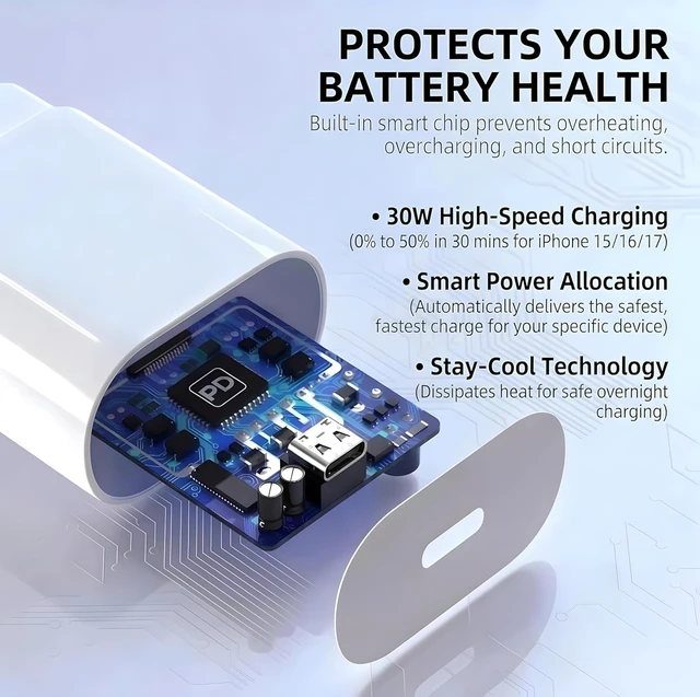 Alt view image 3 of 7 - TT&C 2-Pack 30W USB C Charger Block Wall Power Adapter for iPhone 18 Pro, 17