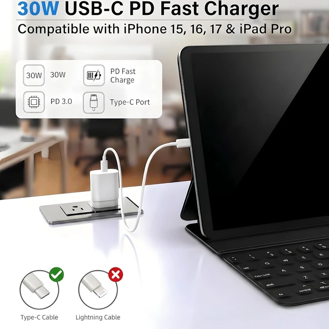 Alt view image 5 of 7 - TT&C 2-Pack 30W USB C Charger Block Wall Power Adapter for iPhone 18 Pro, 17