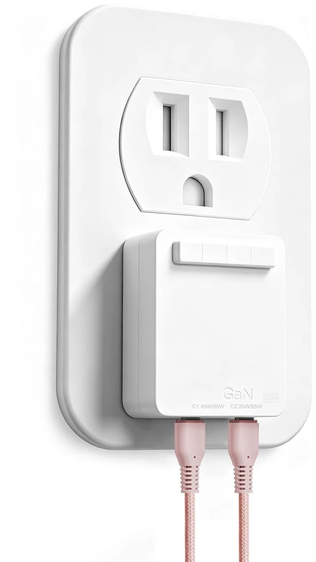 Main image of Multiport 65W USB-C Charger, AC Pro 2-Port Flat USB C Block,Dual Fast Charging Slim Wall Adapter for TRAVOR Magnetic Bluetooth Speaker, iPhone 16/15/14, iPad, Samsung Galaxy, Includes 2 USB-C Cables