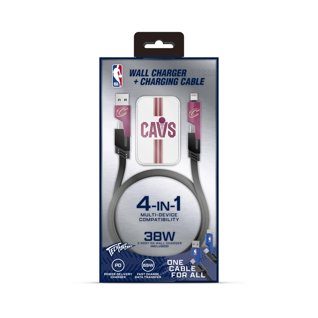 Alt view image 2 of 7 - SOAR NBA Slim Wall Charger and 4 In 1 Multi Charging Cable, Cleveland Cavaliers