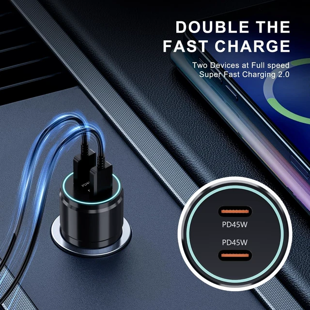 Alt view image 5 of 7 - Super Fast Charger TypeC Kit 45W Wall/Car Charger for Samsung Galaxy | S26/S25/S24/S23/S22/Plus/Ultra/Note 20/10,2020/2018 Pad Pro/Air,with 2X USB C-to-C Cable(6.6ft)