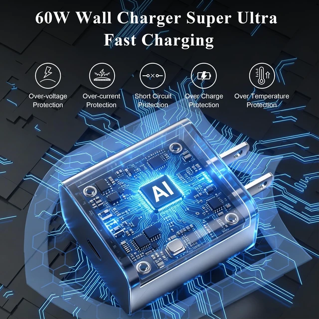 Alt view image 3 of 7 - 60W USB C Charger for Super Fast-Charging 3.0 for Samsung S26 Ultra Black | PD PPS Fast Wall Block for Galaxy S25 S24 Z Fold8 Ultra Wall Charger Kit Plug 3FT Type C Cable Travel Charging Power Adapter