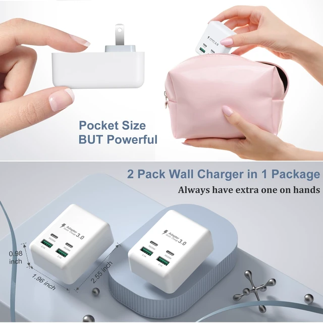 Alt view image 6 of 7 - Flat USB C Wall Charger 2 Pack, Costyle 40W Fast Charging Block 4-Ports QC+PD 3.0 Wall Plug Adapter Multiport Type C Charger Cube Compatible for iPhone 16 15 14 13 12 11 Pro Max,Tablets,Pixel(White)