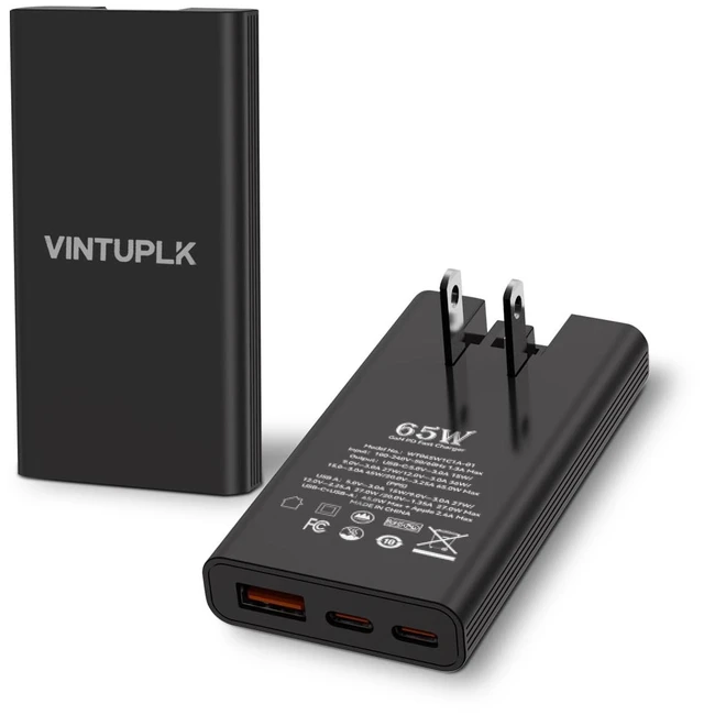 Main image of VINTUPLK 65W GaN Charger, Ultra Slim Dual-Port USB C Wall Adapter, Foldable Fast Charger for Travel, Home, Office