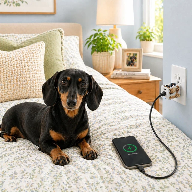 Alt view image 2 of 6 - Dog Breed Phone Charger Set, 35W GaN Fast Charger Block with USB-C & USB-A, Includes USB C to C 6FT Cable, Dual Port Wall Adapter for iPhone & Android, for Dog Lovers (Dachshund)