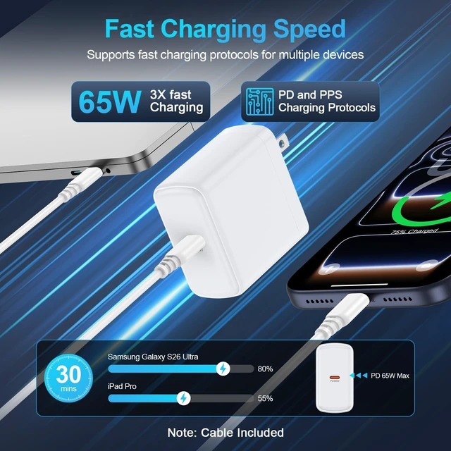 Alt view image 2 of 7 - Samsung Super Fast Charger Cord 65W Type C Fast Charging Block for Samsung|Galaxy S26 Ultra/S26 Plus/S25 Ultra/S25 FE/S24/S23/S22/S21/A17 5G/A16/A36/A56 with 60W 6FT Long Android Type C Charger Cable